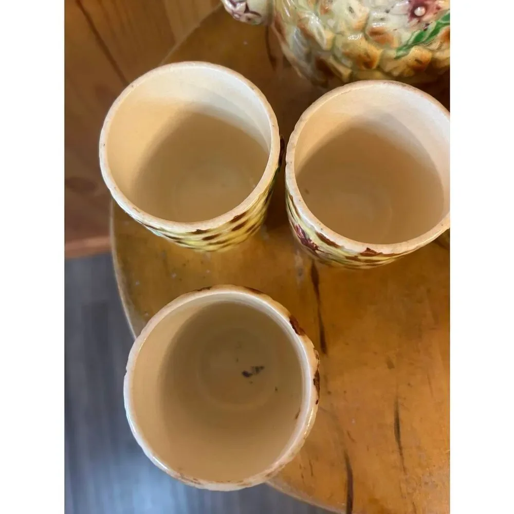 Vintage Japanese 7 Piece Tea Set Porcelain Pineapple Floral Design Read (5007)